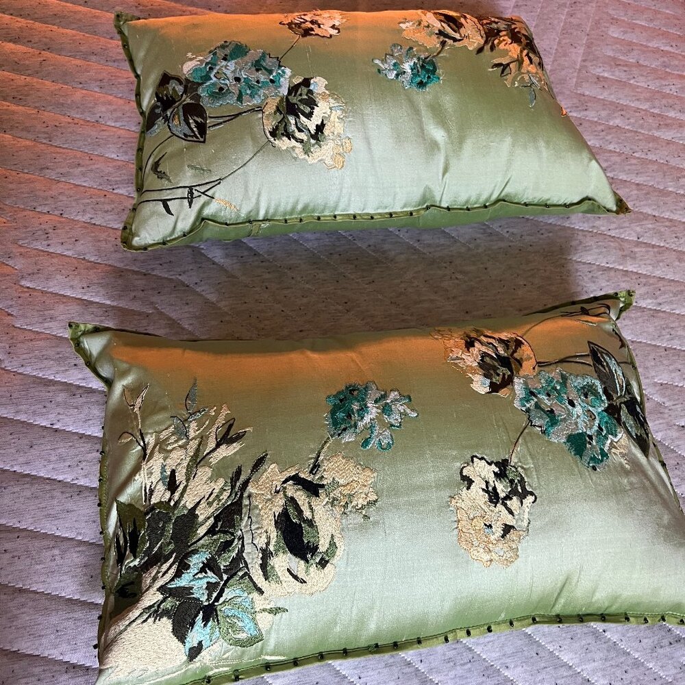 NEW! Set of Anthropologie Silk Lumbar Pillows w/ Inserts (2)
